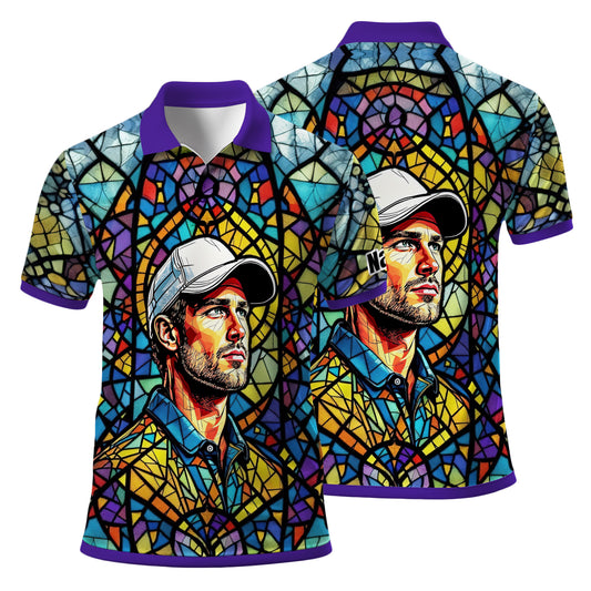 Custom Face Golf Polo Shirt – Personalized Stained Glass Art Shirt, Unique Golf Gift for Him, Colorful Abstract Golf Polo, Custom Sportswear