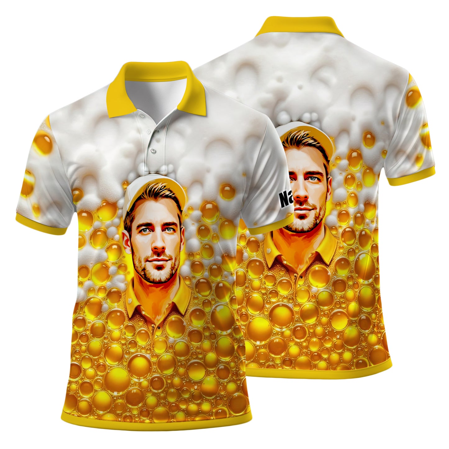 HomyGifts Men's Customized Face Artistic Golf Polo Shirt, Beer pattern Design, Special Gift for Beer & Golf Lovers, Summer Party Outfit, Unique Gift for Men Style 2