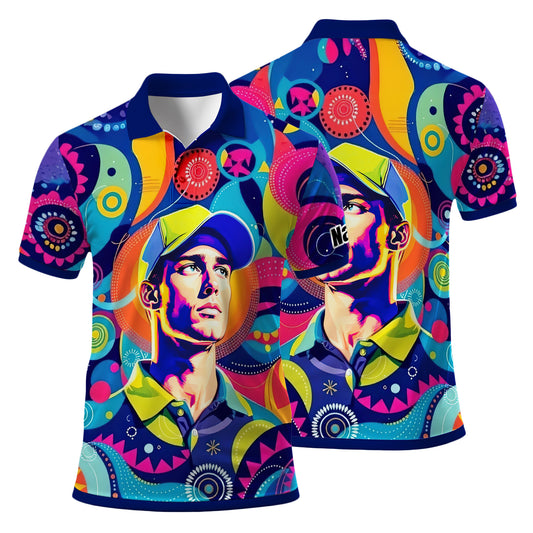 HomyGifts Custom Face Polo Shirt – Personalized Abstract Geometric Art Photo Shirt, Unique Gift for Him & Her