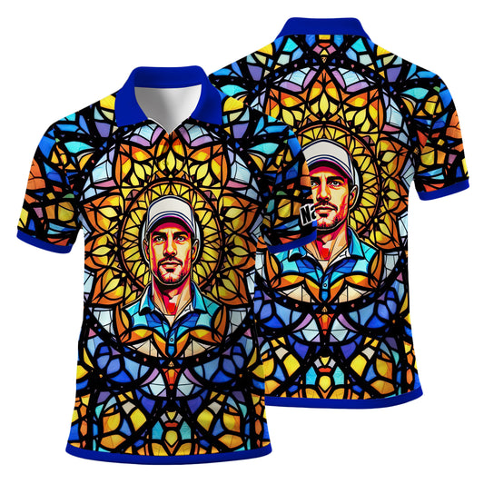 Custom Face Golf Polo Shirt – Personalized Stained Glass Mandala Style Polo, Unique Gift for Men & Women, Vibrant Artistic Golf Shirt, Custom Photo Polo