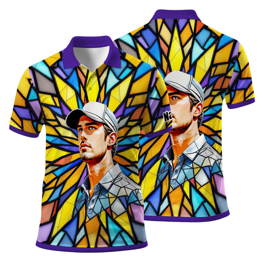 Custom Face Golf Polo Shirt – Personalized Stained Glass Art Shirt, Unique Golf Gift for Him, Colorful Abstract Golf Polo, Custom Sportswear