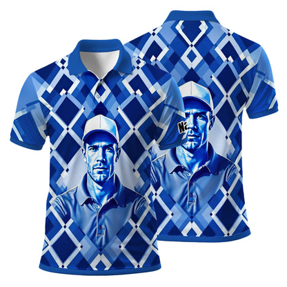Custom Face Polo Shirt – Geometric Diamond Pattern | Personalized Photo Golf Polo | Unique Gift for Him, Retro Geometric Style Shirt Style 9