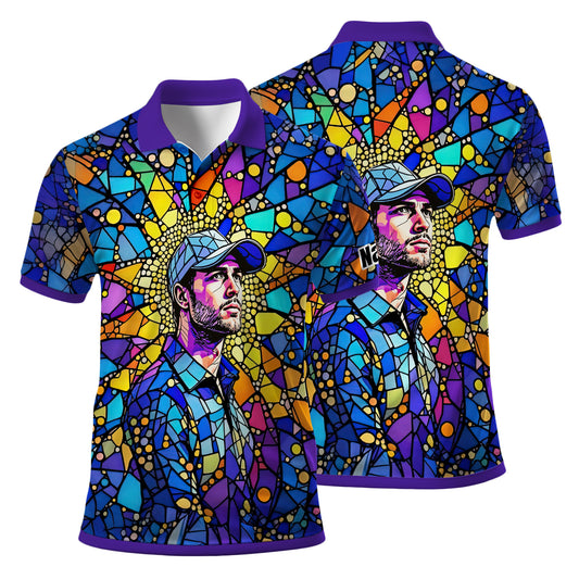 Custom Face Golf Polo Shirt – Personalized Stained Glass Art Shirt, Unique Golf Gift for Him, Colorful Abstract Golf Polo, Custom Sportswear