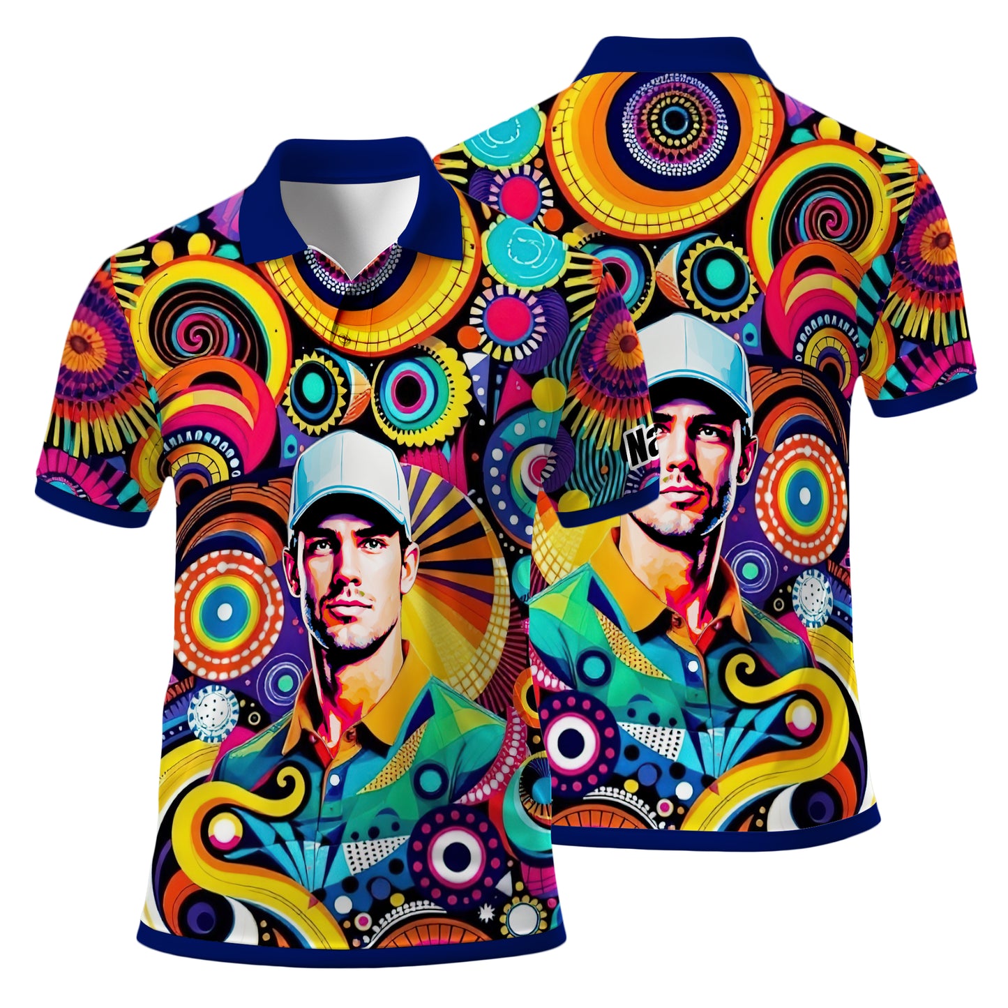 HomyGifts Custom Face Polo Shirt – Personalized Abstract Geometric Art Photo Shirt, Unique Gift for Him & Her