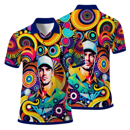 HomyGifts Custom Face Polo Shirt – Personalized Abstract Geometric Art Photo Shirt, Unique Gift for Him & Her