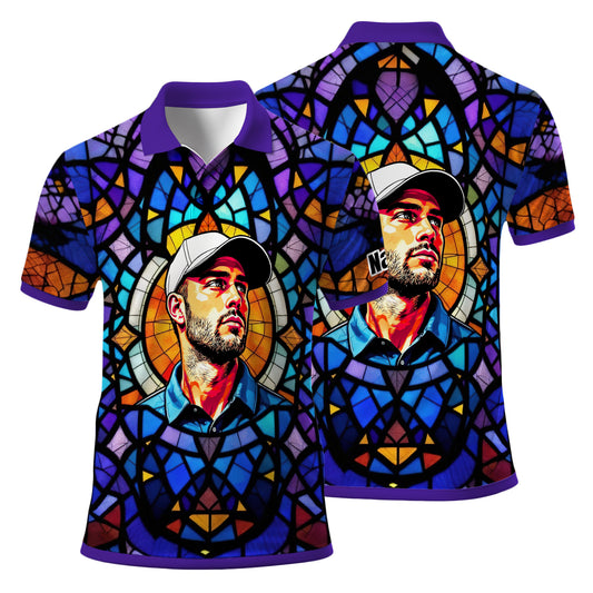 Custom Face Golf Polo Shirt – Personalized Stained Glass Art Shirt, Unique Golf Gift for Him, Colorful Abstract Golf Polo, Custom Sportswear