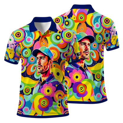 HomyGifts Custom Face Polo Shirt – Personalized Abstract Geometric Art Photo Shirt, Unique Gift for Him & Her