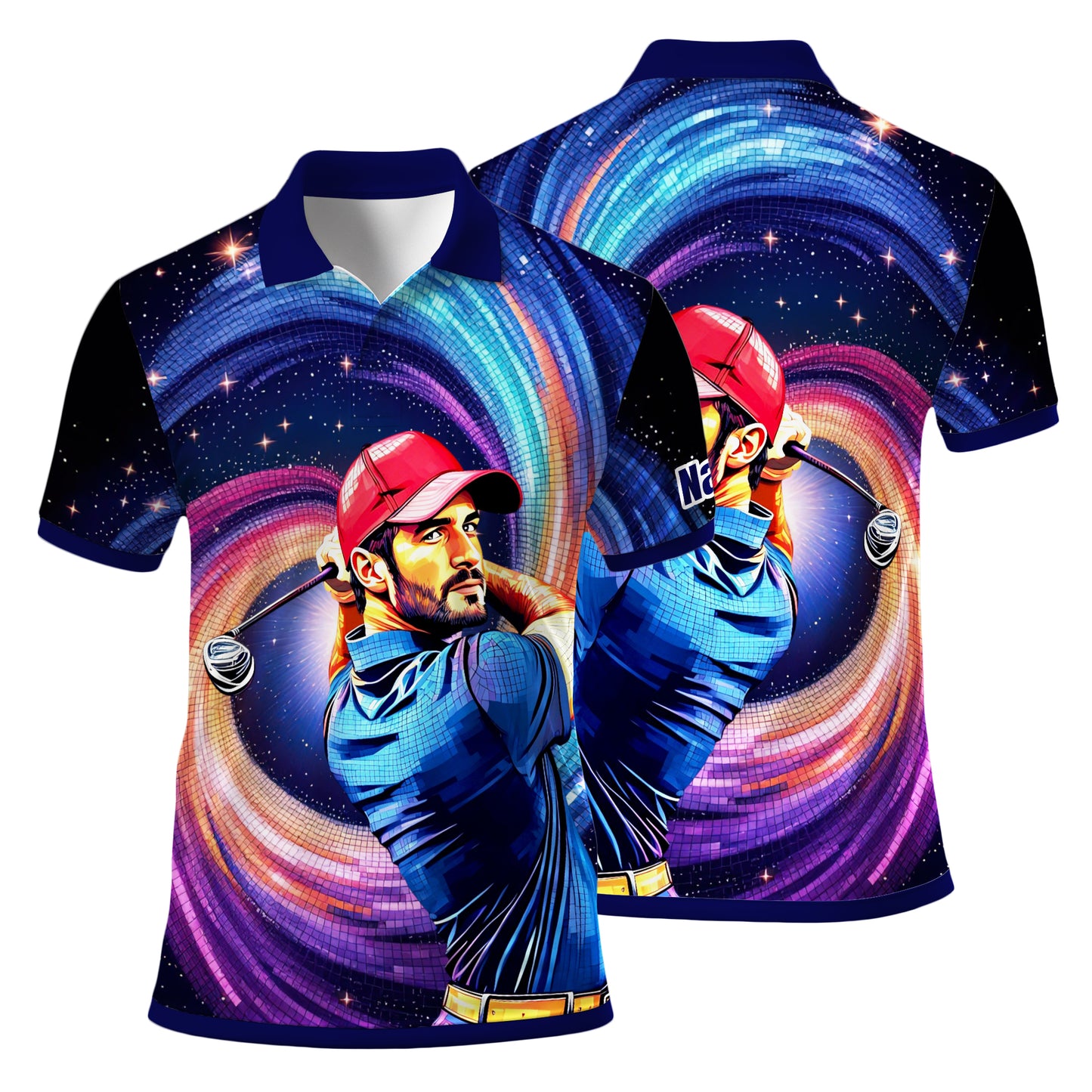 HomyGifts Men's Customized Face Artistic Golf Polo Shirt, Mosaic Art Style, Unique Personalized Golf Polo For Men Style 21