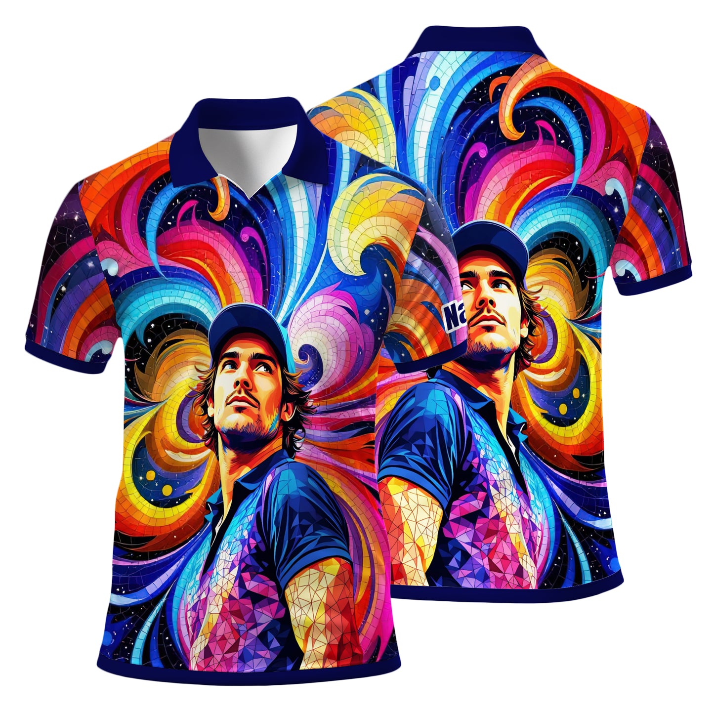 HomyGifts Men's Customized Face Artistic Golf Polo Shirt, Mosaic Art Style, Unique Personalized Golf Polo For Men