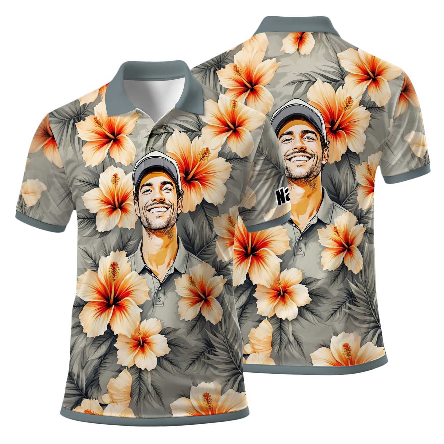 Custom Face Tropical Floral Polo Shirt – Personalized Summer Shirt, Fun Beach Vacation Gift, Unique Tropical Party Outfit Style 8