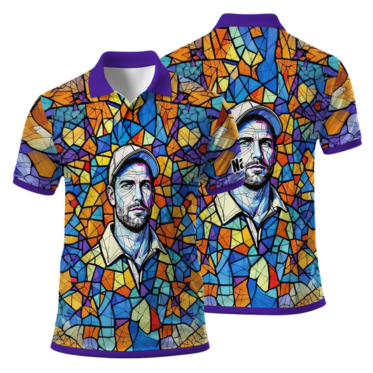 Custom Face Golf Polo Shirt – Personalized Stained Glass Art Shirt, Unique Golf Gift for Him, Colorful Abstract Golf Polo, Custom Sportswear