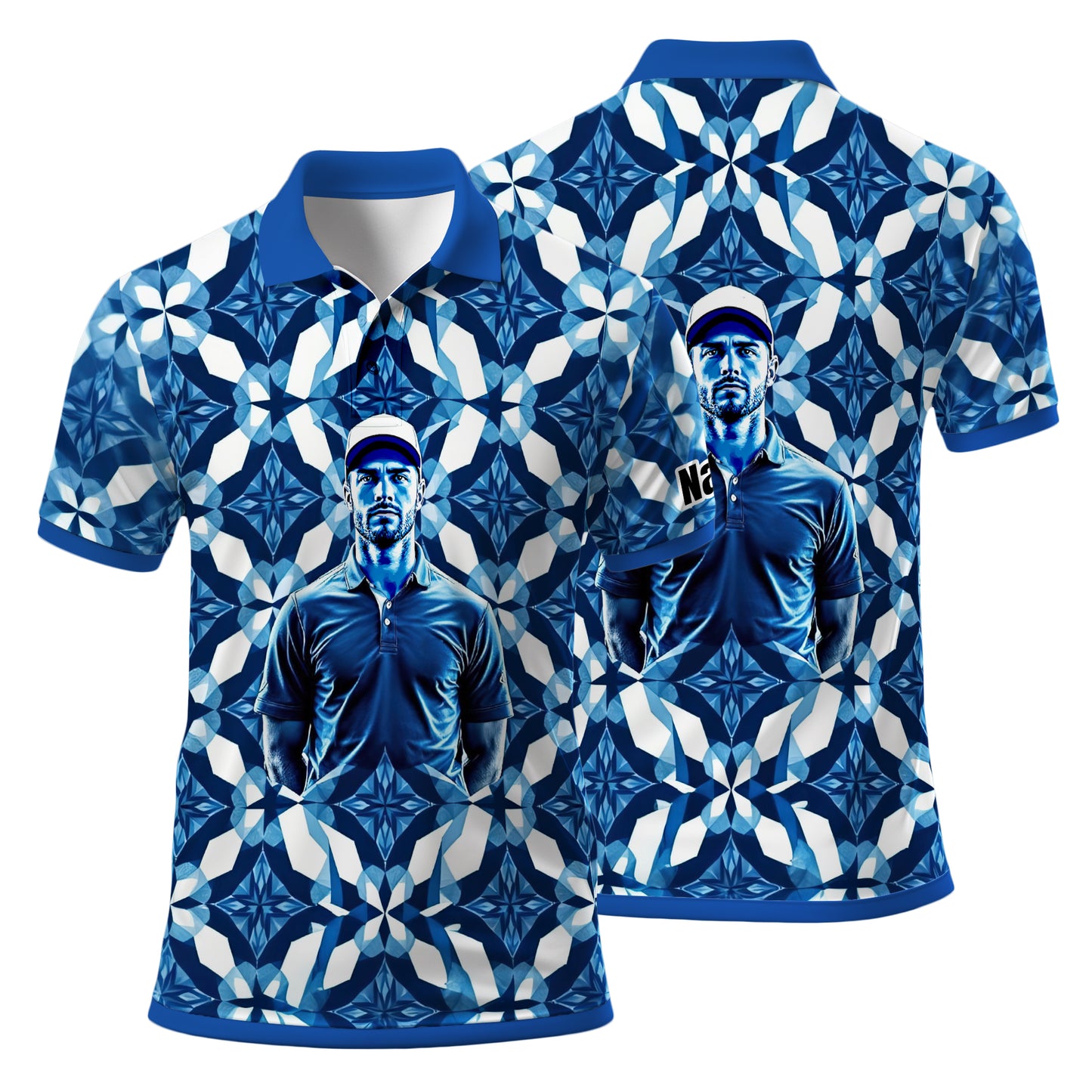 Custom Face Polo Shirt – Geometric Diamond Pattern | Personalized Photo Golf Polo | Unique Gift for Him, Retro Geometric Style Shirt Style 16