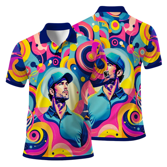 HomyGifts Custom Face Polo Shirt – Personalized Abstract Geometric Art Photo Shirt, Unique Gift for Him & Her