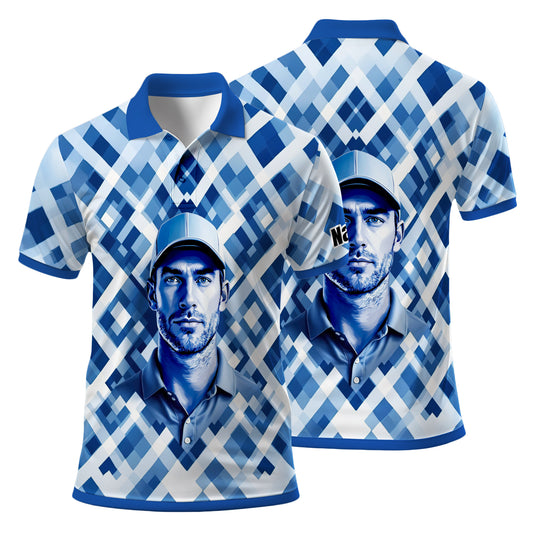 Custom Face Polo Shirt – Geometric Diamond Pattern | Personalized Photo Golf Polo | Unique Gift for Him, Retro Geometric Style Shirt Style 11