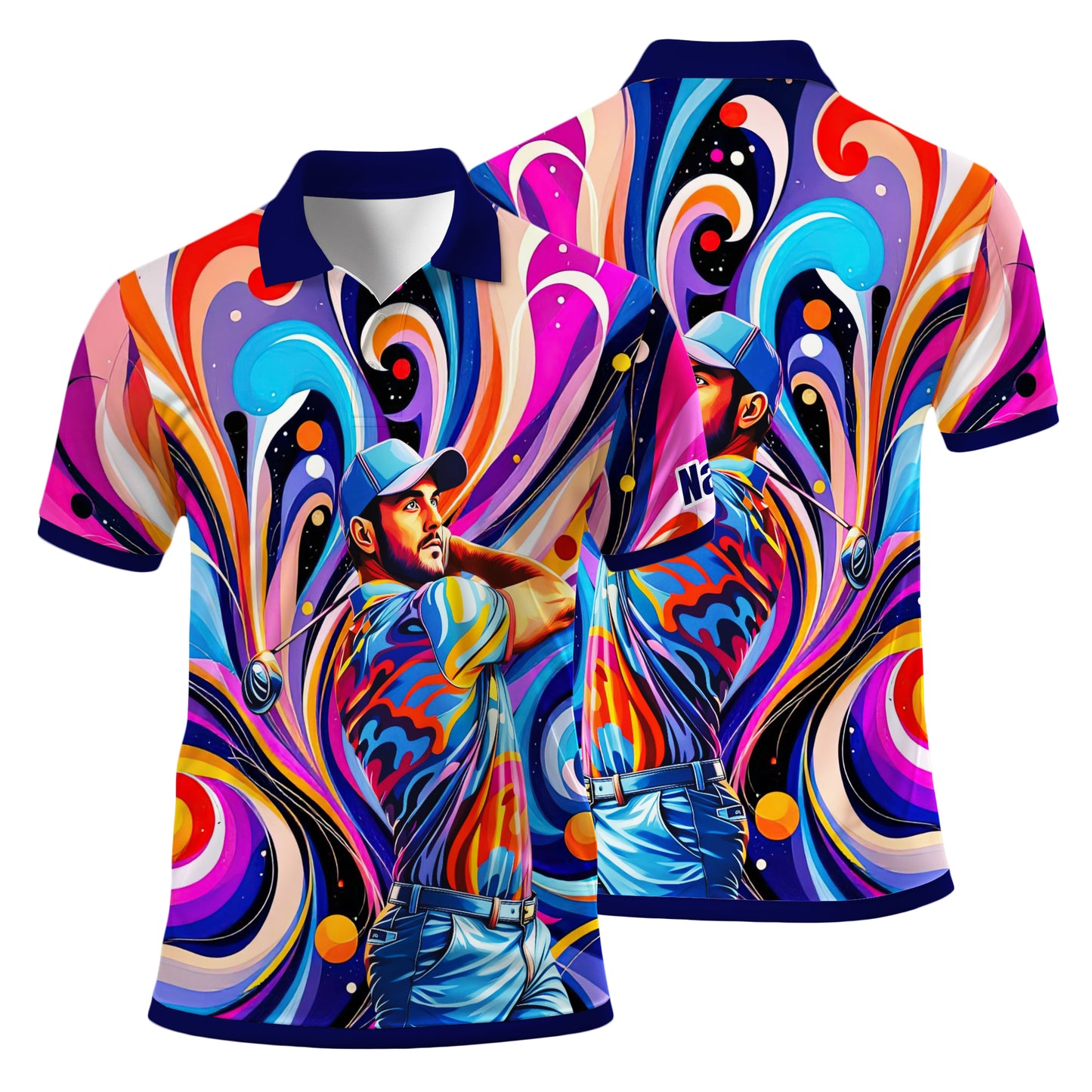 HomyGifts Men's Customized Face Artistic Golf Polo Shirt, Mosaic Art Style, Unique Personalized Golf Polo For Men Style 14