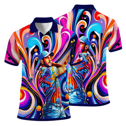 HomyGifts Men's Customized Face Artistic Golf Polo Shirt, Mosaic Art Style, Unique Personalized Golf Polo For Men Style 14