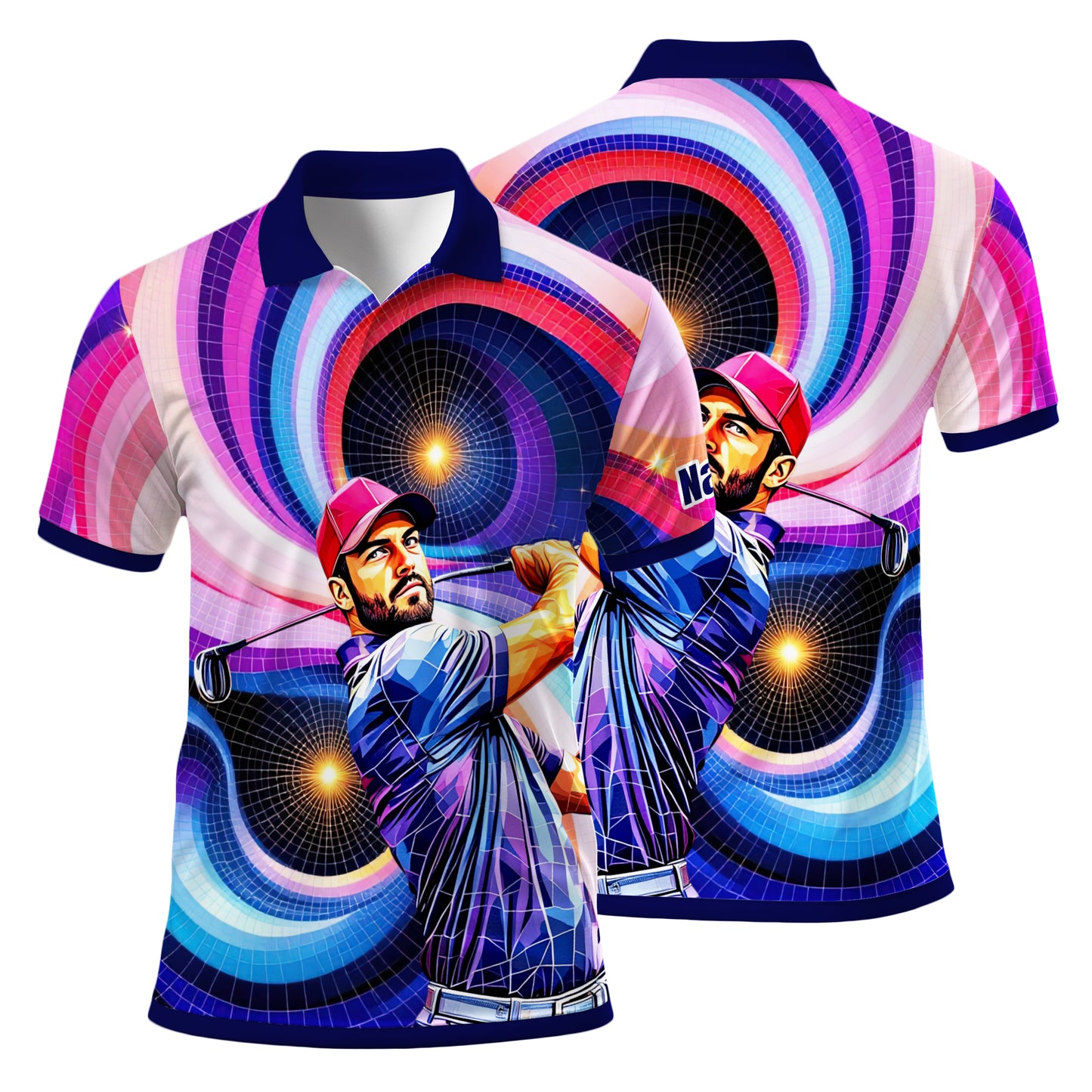 HomyGifts Men's Customized Face Artistic Golf Polo Shirt, Mosaic Art Style, Unique Personalized Golf Polo For Men