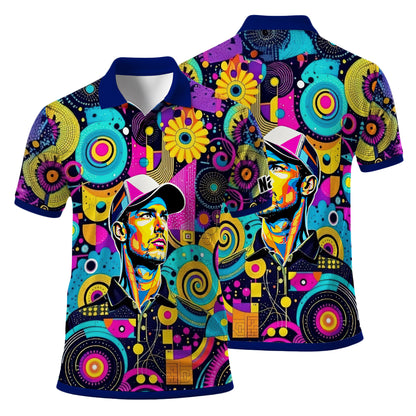 HomyGifts Custom Face Polo Shirt – Personalized Abstract Geometric Art Photo Shirt, Unique Gift for Him & Her