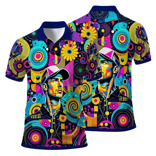 HomyGifts Custom Face Polo Shirt – Personalized Abstract Geometric Art Photo Shirt, Unique Gift for Him & Her
