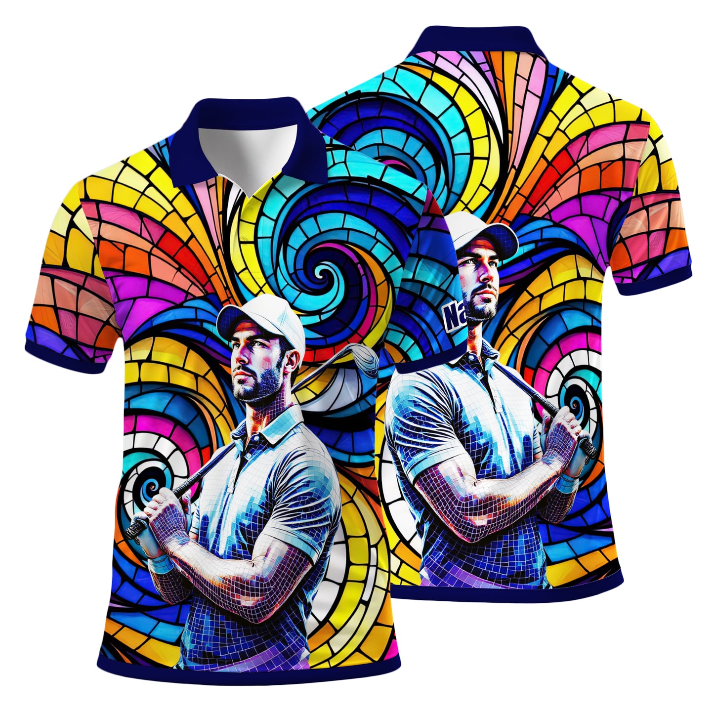 HomyGifts Men's Customized Face Artistic Golf Polo Shirt, Mosaic Art Style, Unique Personalized Golf Polo For Men Style 13