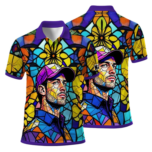 Custom Face Golf Polo Shirt – Personalized Stained Glass Art Shirt, Unique Golf Gift for Him, Colorful Abstract Golf Polo, Custom Sportswear