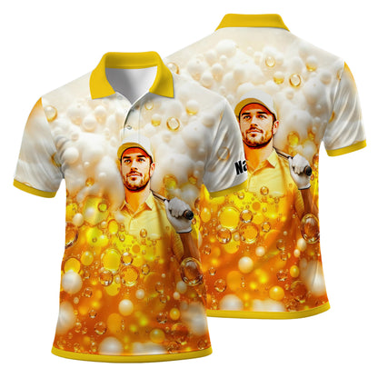 HomyGifts Men's Customized Face Artistic Golf Polo Shirt, Beer pattern Design, Special Gift for Beer & Golf Lovers, Summer Party Outfit, Unique Gift for Men Style 8