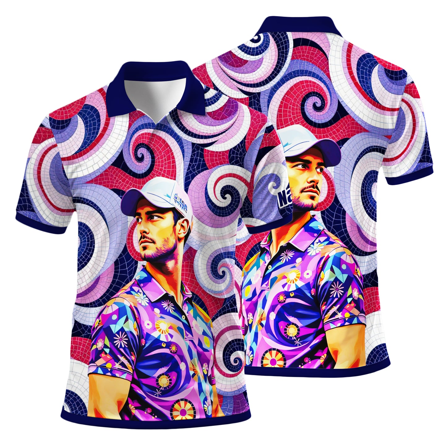 HomyGifts Men's Customized Face Artistic Golf Polo Shirt, Mosaic Art Style, Unique Personalized Golf Polo For Men Style 5