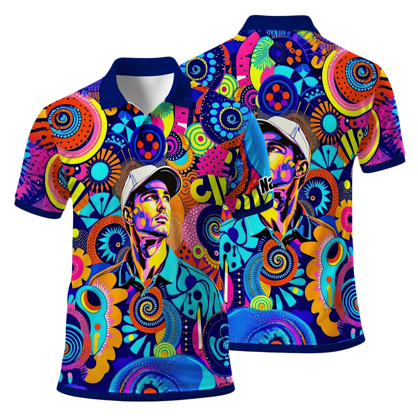 HomyGifts Custom Face Polo Shirt – Personalized Abstract Geometric Art Photo Shirt, Unique Gift for Him & Her