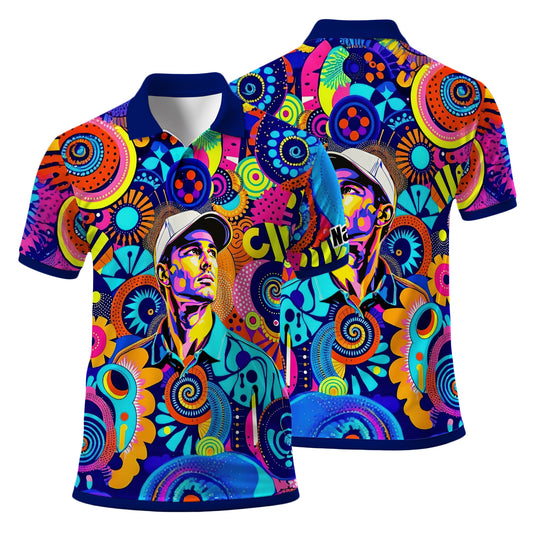 HomyGifts Custom Face Polo Shirt – Personalized Abstract Geometric Art Photo Shirt, Unique Gift for Him & Her