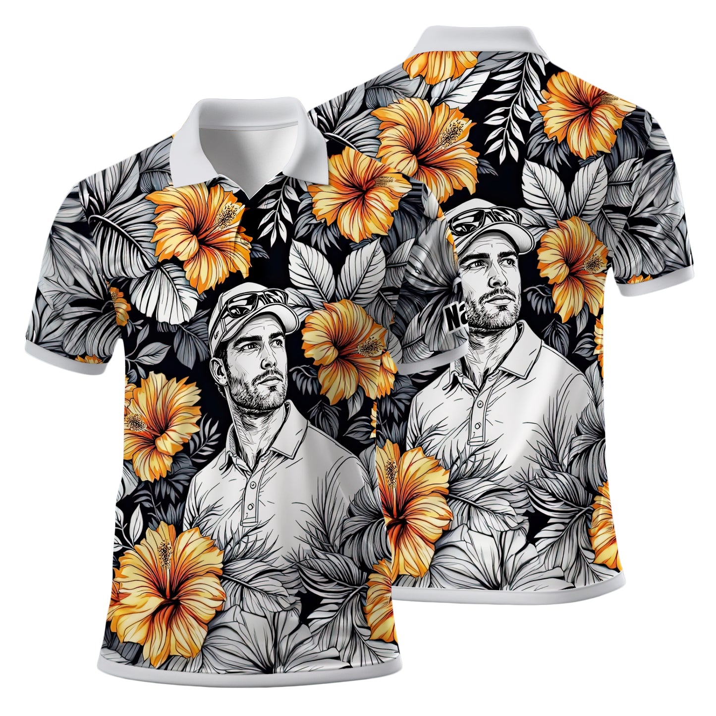 Custom Face Tropical Floral Polo Shirt – Personalized Summer Shirt, Fun Beach Vacation Gift, Unique Tropical Party Outfit Style 4