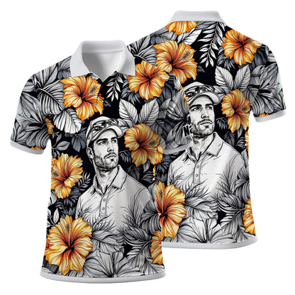 Custom Face Tropical Floral Polo Shirt – Personalized Summer Shirt, Fun Beach Vacation Gift, Unique Tropical Party Outfit Style 4