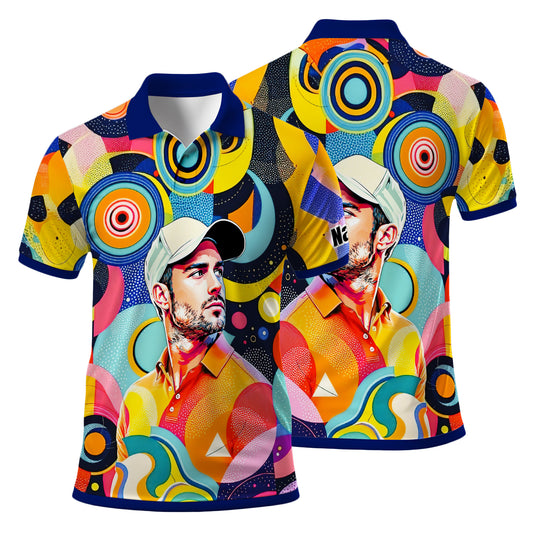HomyGifts Custom Face Polo Shirt – Personalized Abstract Geometric Art Photo Shirt, Unique Gift for Him & Her