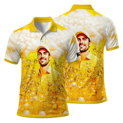 HomyGifts Men's Customized Face Artistic Golf Polo Shirt, Beer pattern Design, Special Gift for Beer & Golf Lovers, Summer Party Outfit, Unique Gift for Men Style 4