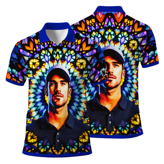 Custom Face Golf Polo Shirt – Personalized Stained Glass Mandala Style Polo, Unique Gift for Men & Women, Vibrant Artistic Golf Shirt, Custom Photo Polo