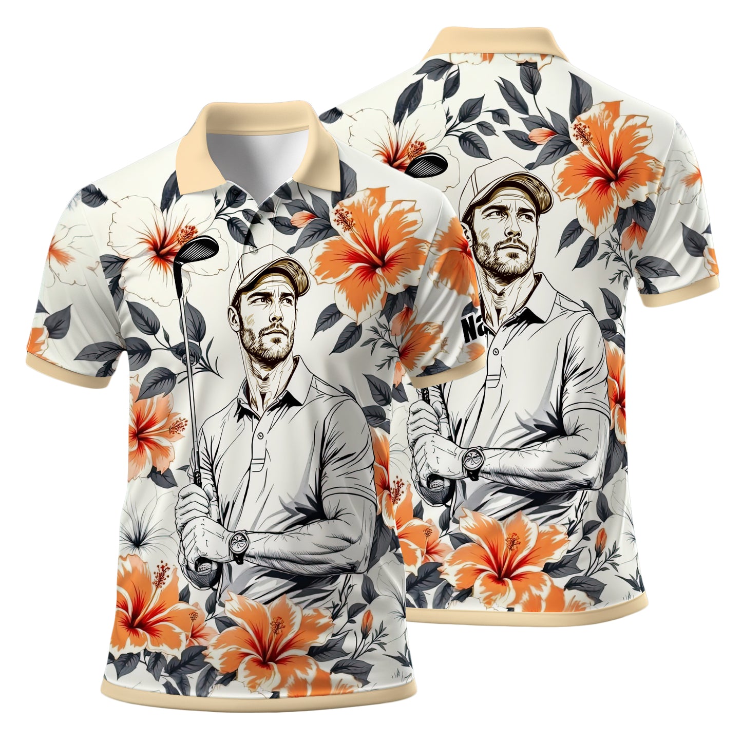 Custom Face Tropical Floral Polo Shirt – Personalized Summer Shirt, Fun Beach Vacation Gift, Unique Tropical Party Outfit Style 6