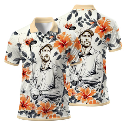 Custom Face Tropical Floral Polo Shirt – Personalized Summer Shirt, Fun Beach Vacation Gift, Unique Tropical Party Outfit Style 6