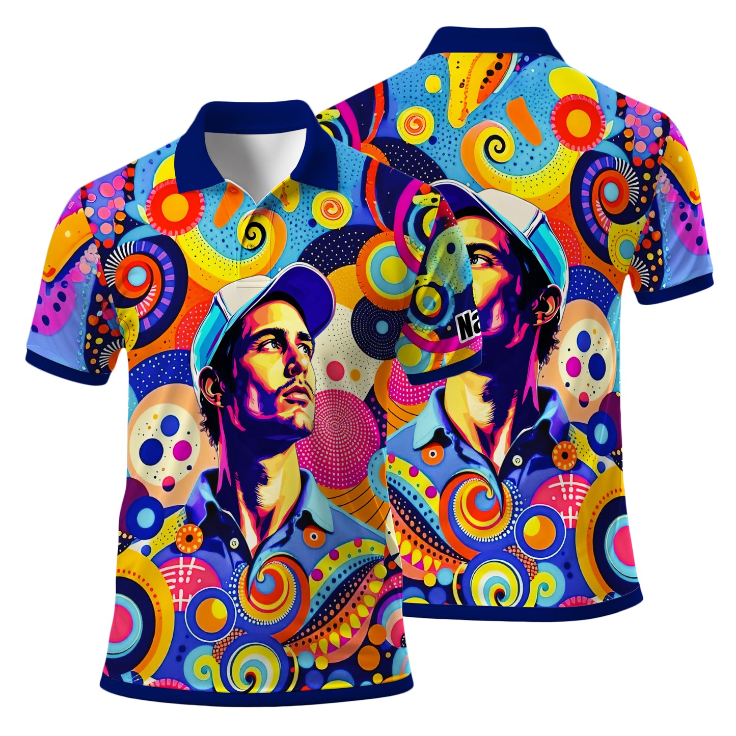 HomyGifts Custom Face Polo Shirt – Personalized Abstract Geometric Art Photo Shirt, Unique Gift for Him & Her
