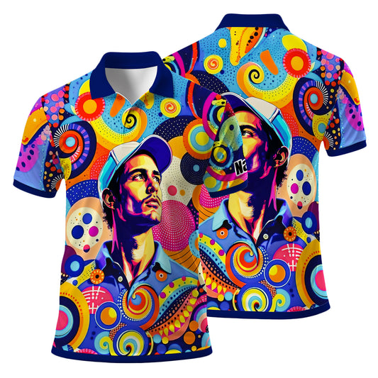 HomyGifts Custom Face Polo Shirt – Personalized Abstract Geometric Art Photo Shirt, Unique Gift for Him & Her