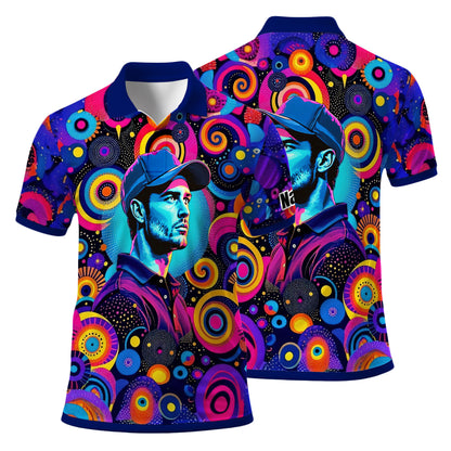 HomyGifts Custom Face Polo Shirt – Personalized Abstract Geometric Art Photo Shirt, Unique Gift for Him & Her