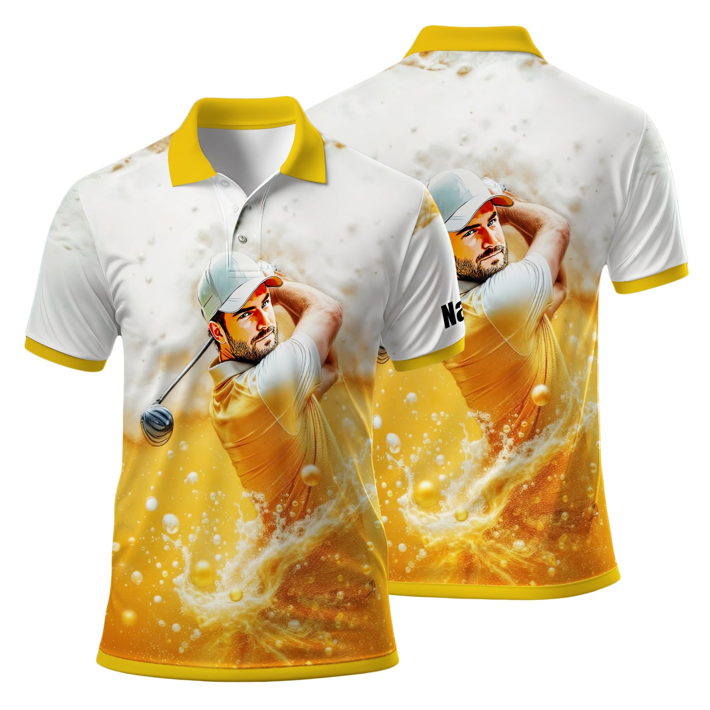 HomyGifts Men's Customized Face Artistic Golf Polo Shirt, Beer pattern Design, Special Gift for Beer & Golf Lovers, Summer Party Outfit, Unique Gift for Men Style 13