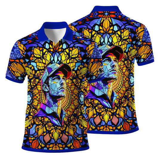 Custom Face Golf Polo Shirt – Personalized Stained Glass Mandala Style Polo, Unique Gift for Men & Women, Vibrant Artistic Golf Shirt, Custom Photo Polo
