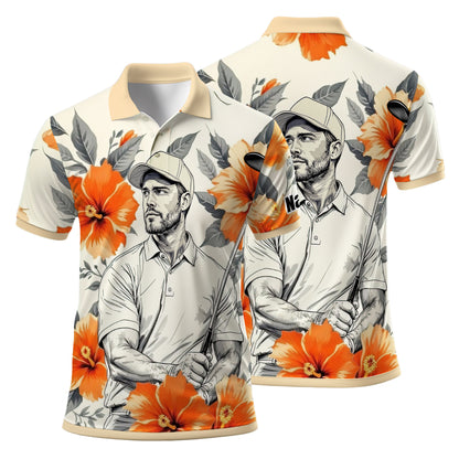Custom Face Tropical Floral Polo Shirt – Personalized Summer Shirt, Fun Beach Vacation Gift, Unique Tropical Party Outfit Style 5