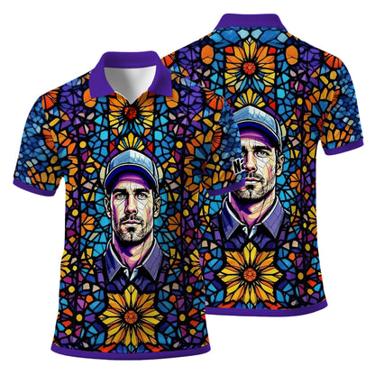 Custom Face Golf Polo Shirt – Personalized Stained Glass Art Shirt, Unique Golf Gift for Him, Colorful Abstract Golf Polo, Custom Sportswear