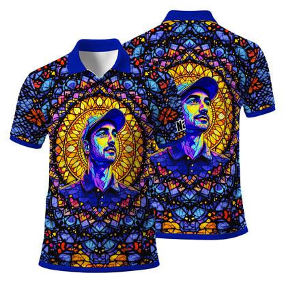 Custom Face Golf Polo Shirt – Personalized Stained Glass Mandala Style Polo, Unique Gift for Men & Women, Vibrant Artistic Golf Shirt, Custom Photo Polo