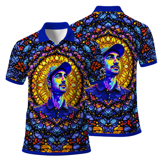 Custom Face Golf Polo Shirt – Personalized Stained Glass Mandala Style Polo, Unique Gift for Men & Women, Vibrant Artistic Golf Shirt, Custom Photo Polo
