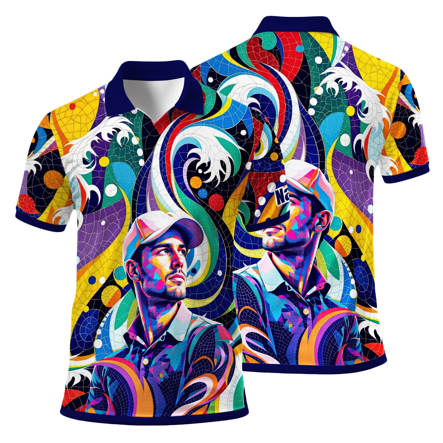 HomyGifts Men's Customized Face Artistic Golf Polo Shirt, Mosaic Art Style, Unique Personalized Golf Polo For Men Style 9