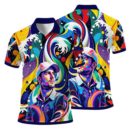 HomyGifts Men's Customized Face Artistic Golf Polo Shirt, Mosaic Art Style, Unique Personalized Golf Polo For Men Style 9