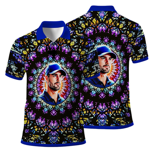 Custom Face Golf Polo Shirt – Personalized Stained Glass Mandala Style Polo, Unique Gift for Men & Women, Vibrant Artistic Golf Shirt, Custom Photo Polo