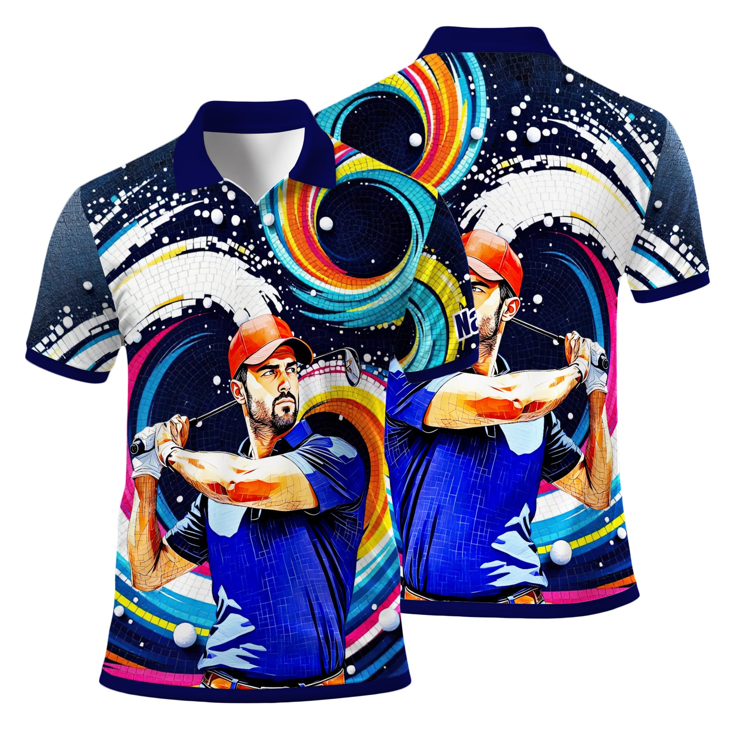 HomyGifts Men's Customized Face Artistic Golf Polo Shirt, Mosaic Art Style, Unique Personalized Golf Polo For Men Style 20