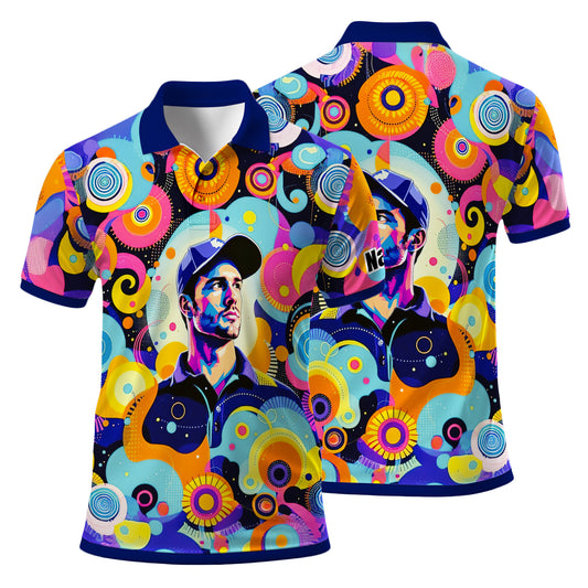 HomyGifts Custom Face Polo Shirt – Personalized Abstract Geometric Art Photo Shirt, Unique Gift for Him & Her